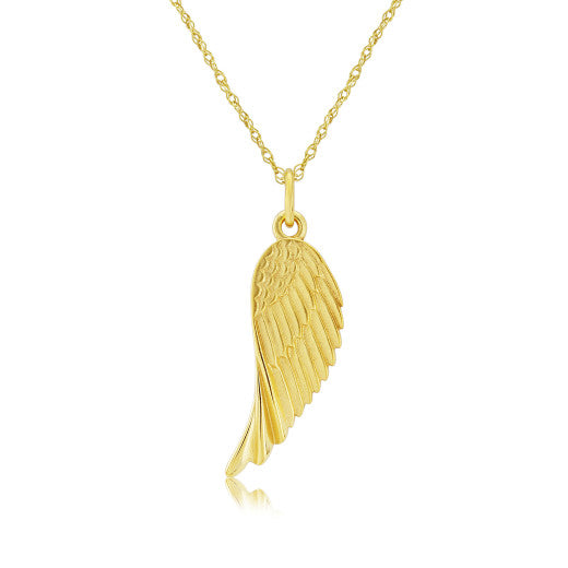 9CT YELLOW GOLD ANGELS WING CHARM PENDANT NECKLACE