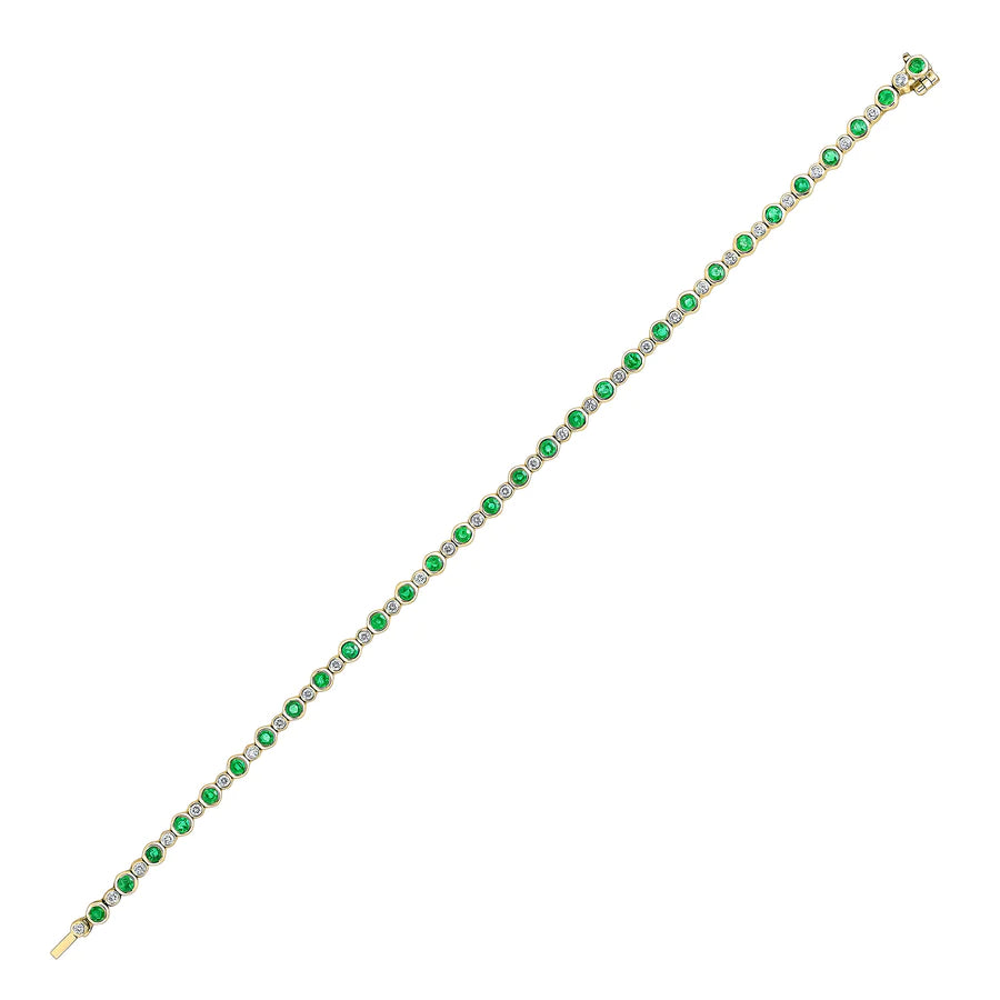 YELLOW GOLD ROUND EMERALD LINE BRACELET