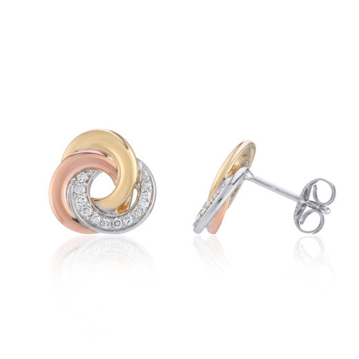YELLOW , WHITE AND ROSE GOLD DIAMOND KNOT EARRINGS
