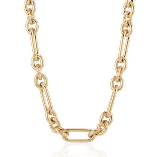 9CT YELLOW GOLD CIRCLE AND OVAL LINK NECKLACE