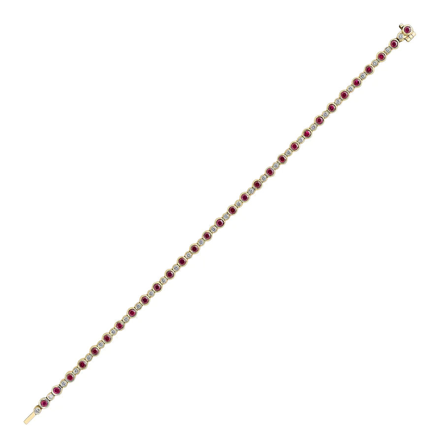 YELLOW GOLD ROUND RUBY LINE BRACELET