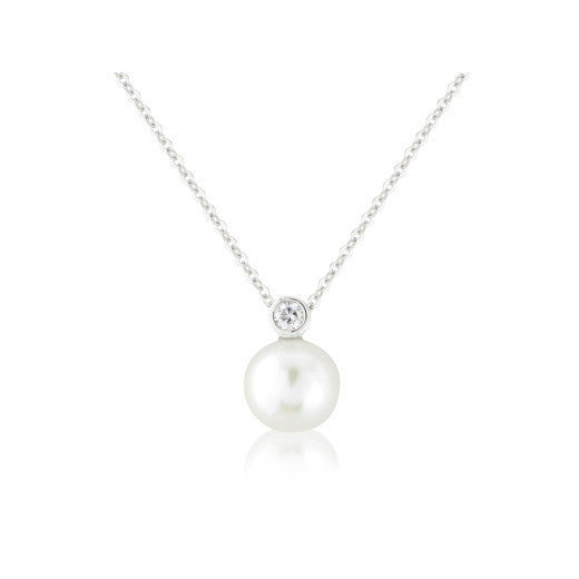 9CT GOLD PEARL & DIAMOND PENDANT NECKLACE