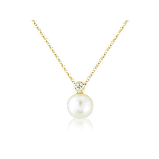 9CT GOLD PEARL & DIAMOND PENDANT NECKLACE