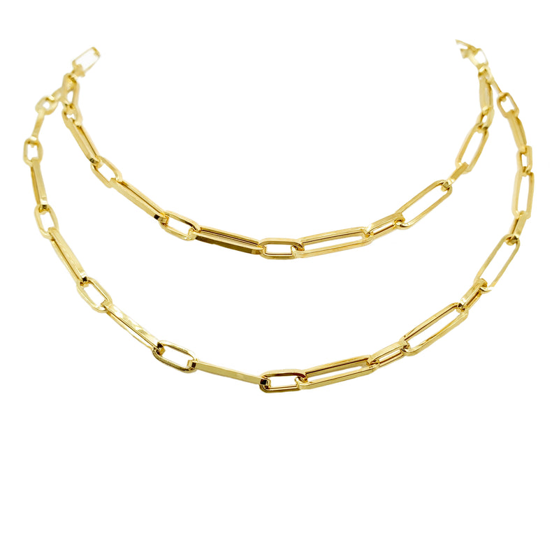 YELLOW GOLD PAPERCLIP  LINK NECKLACE 28 INCH