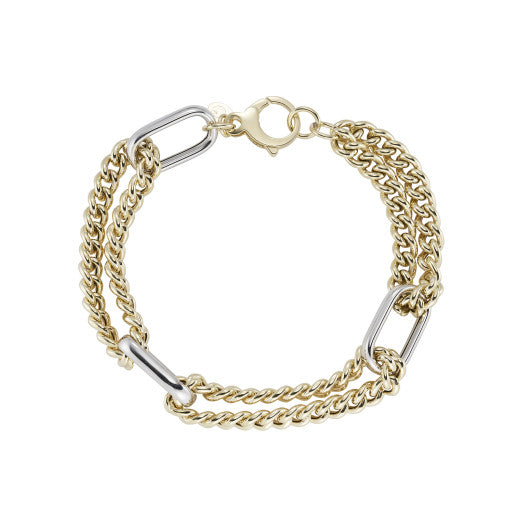 9CT YELLOW AND WHITE GOLD LONG LINK BRACELET