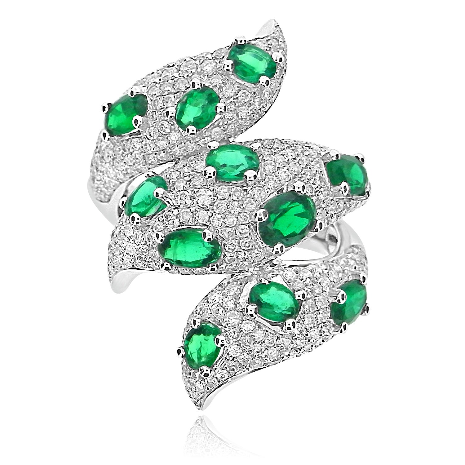 FANCY EMERALD AND DIAMOND FLAME  RING