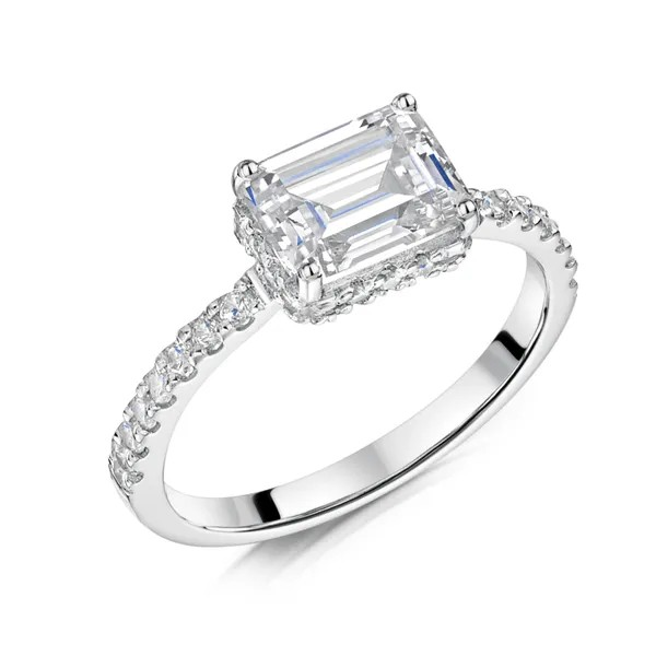 EMERALD CUT DIAMOND HIDDEN HALO  ENGAGEMENT RING