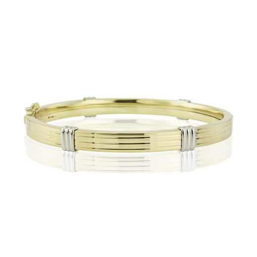 9CT YELLOW AND WHITE GOLD 6MM FILLED BANGLE