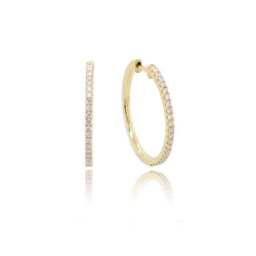 9K YELLOW GOLD DIAMOND HOOP EARRINGS