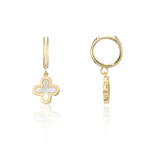 YELLOW GOLD MOTHER OF PEARL FLOWER EARRINGS