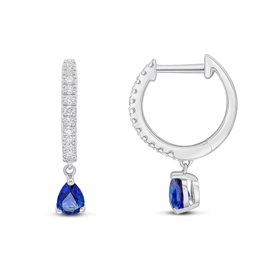 WHITE GOLD DIAMOND HOOP & SAPPHIRE PEAR EARRINGS