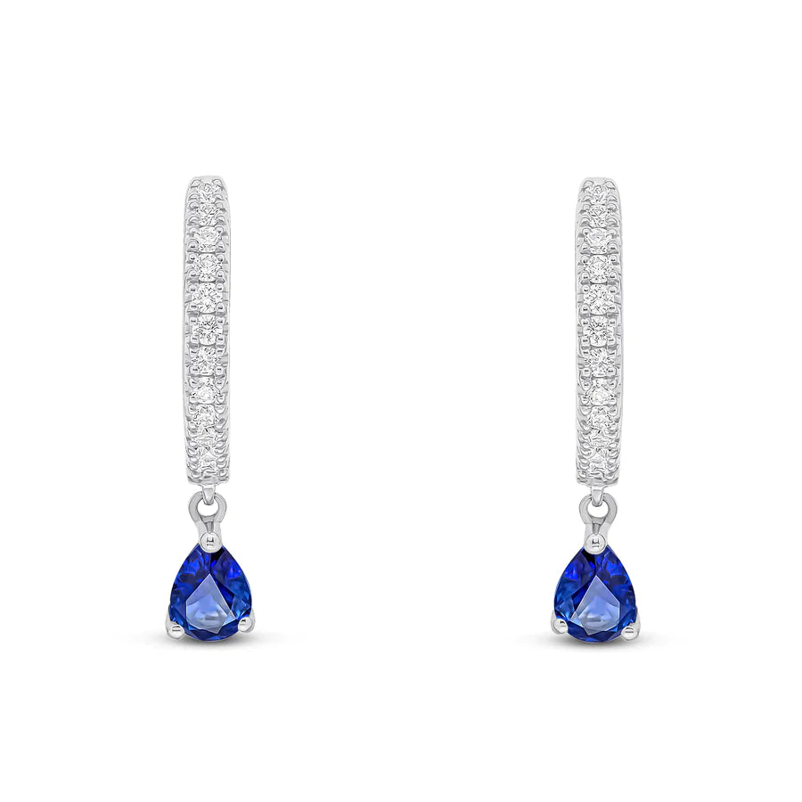 WHITE GOLD DIAMOND HOOP & SAPPHIRE PEAR EARRINGS