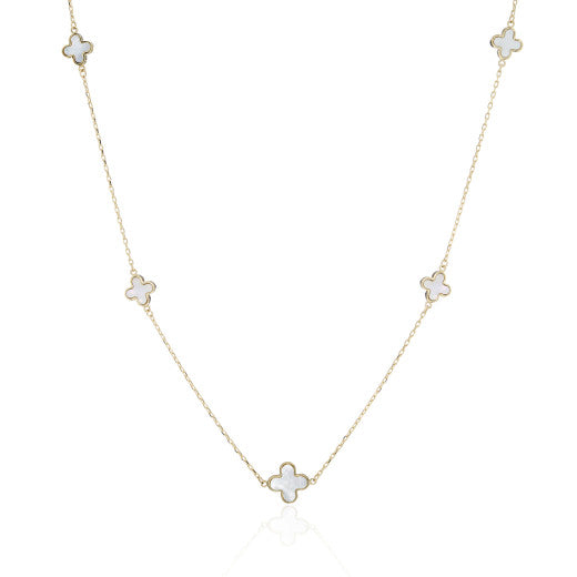 YELLOW GOLD FIVE MOTHER OF PEARL FLOWER NECKLACE