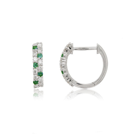 9K WHITE GOLD DIAMOND AND EMERALD HUGGIES