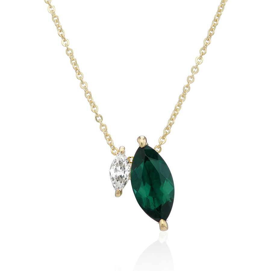 9K Yellow Gold Emerald and CZ Marquise Necklace Tutti Frutti Collection