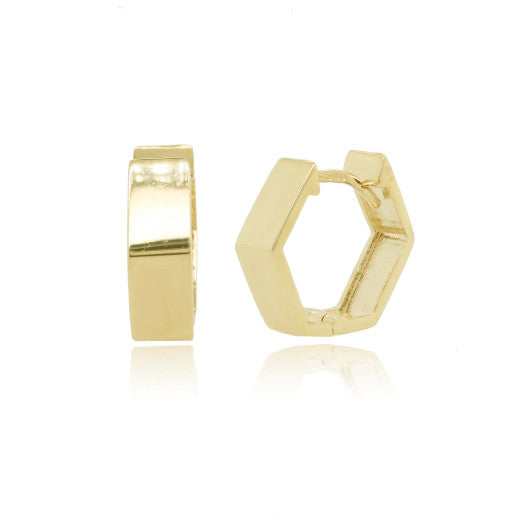 9K YELLOW GOLD PENTAGON HOOP EARRINGS