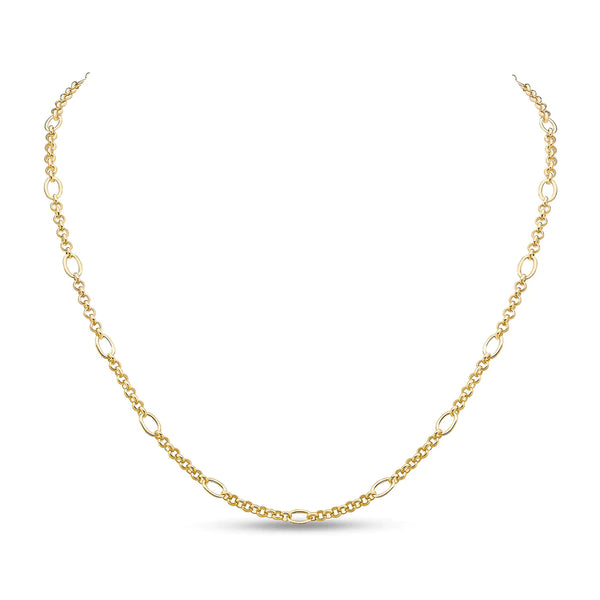 YELLOW GOLD 4.5MM OVAL ROUND FIGARO NECKLACE