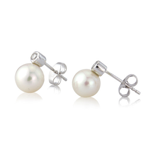 9CT GOLD AND DIAMOND PEARL STUD EARRINGS