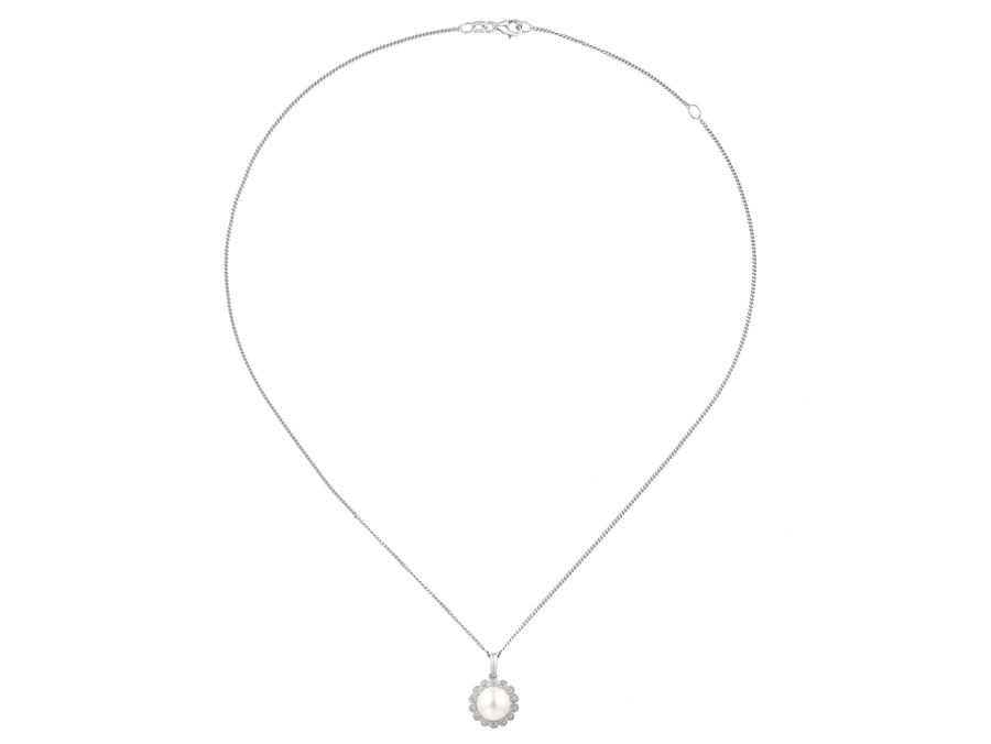 FRESHWATER PEARL AND CZ SILVER NECKLACE