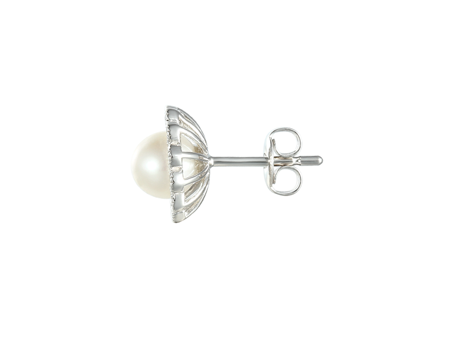 FRESHWATER PEARL AND CZ SILVER EARRINGS