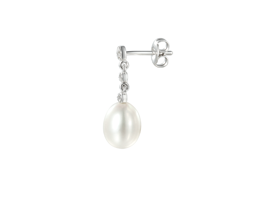 FRESHWATER PEARL AND CZ SILVER DROP EARRINGS