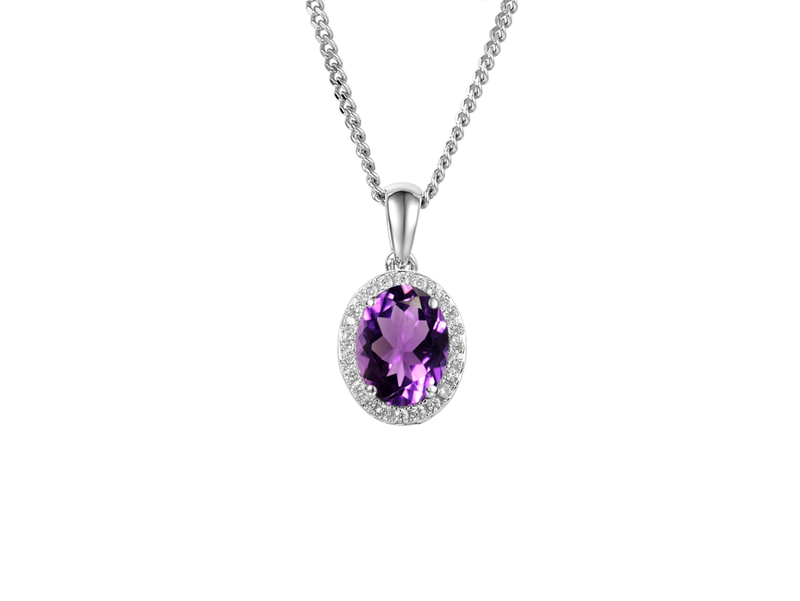 OVAL AMETHYST AND CZ SILVER NECKLACE