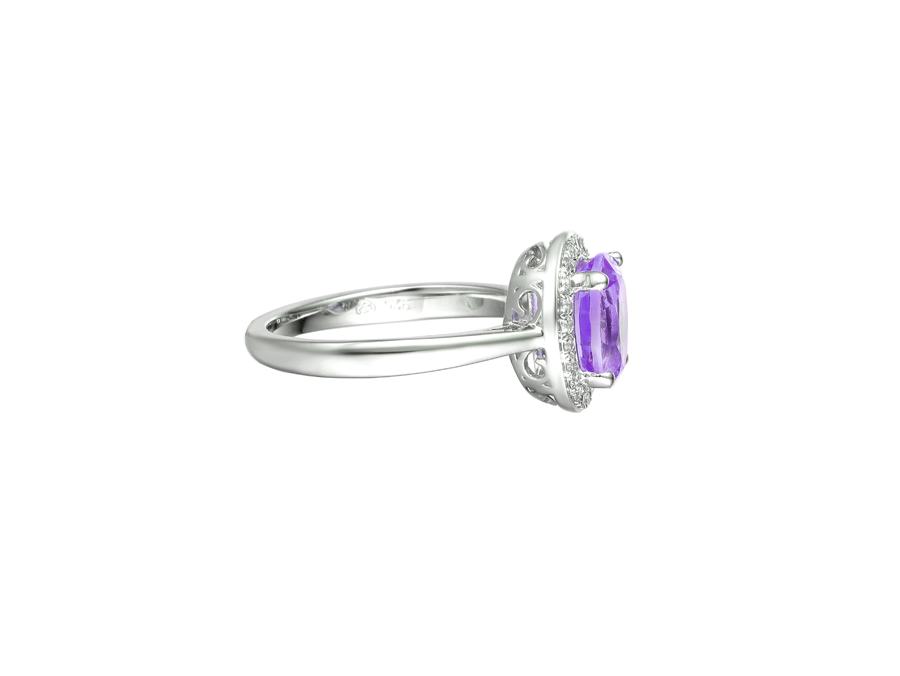 OVAL AMETHYST SILVER CLUSTER RING