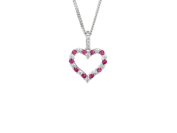 RUBY SILVER HEART PENDANT NECKLACE