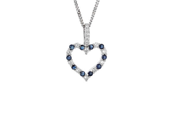 SAPPHIRE AND CZ SILVER HEART NECKLACE