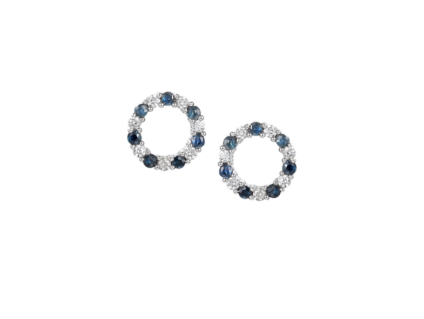 SAPPHIRE AND CZ SILVER CIRCLE OF LIFE  EARRINGS