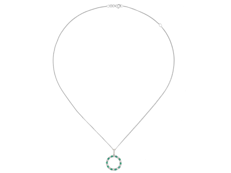 EMERALD AND SILVER CIRCLE OF LIFE PENDANT NECKLACE