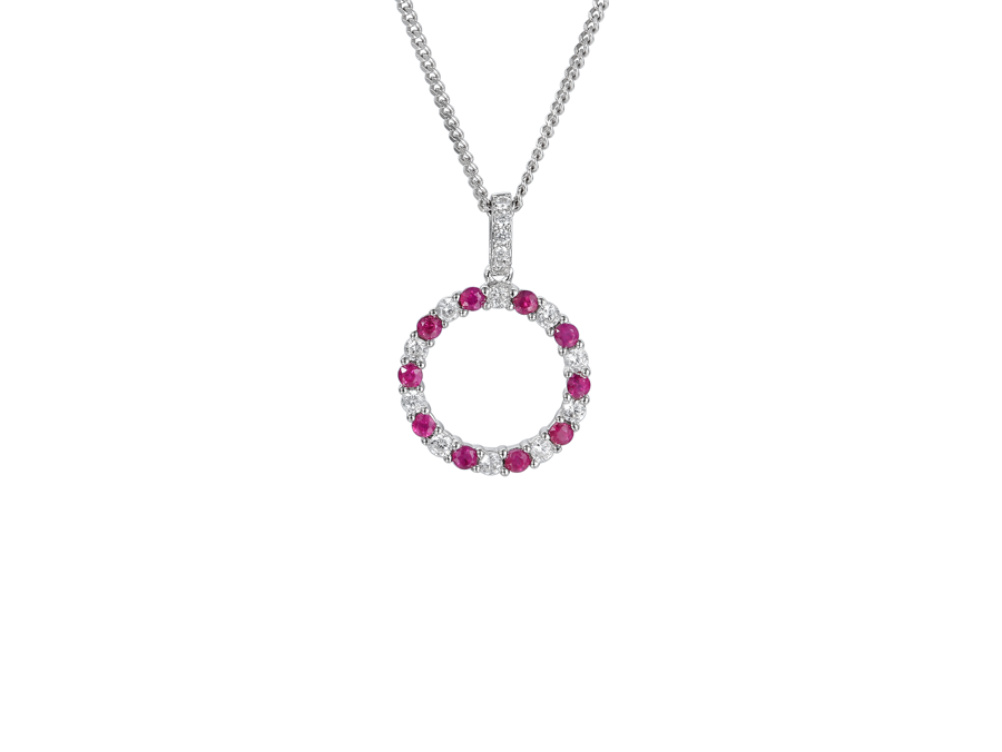 RUBY AND CZ CIRCLE OF LIFE SILVER NECKLACE