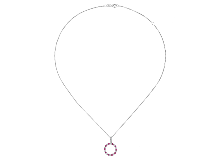 RUBY AND CZ CIRCLE OF LIFE SILVER NECKLACE