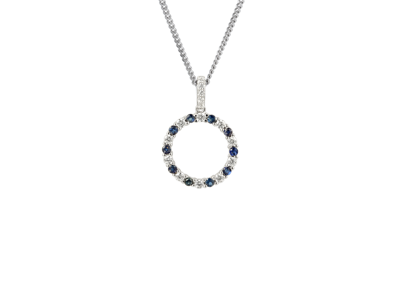 SAPPHIRE AND CZ CIRCLE OF LIFE SILVER NECKLACE