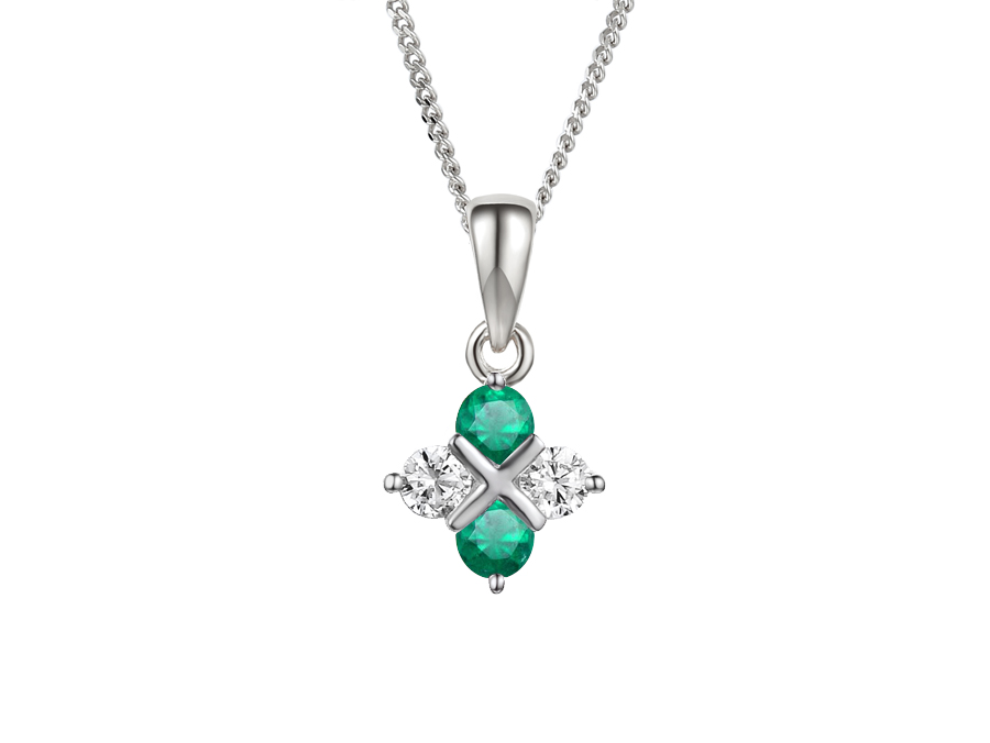 EMERALD AND CZ SILVER NECKLACE
