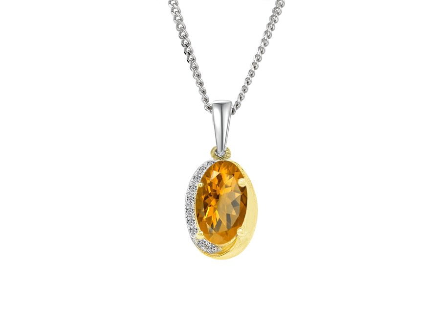 CITRINE AND CZ SILVER NECKLACE