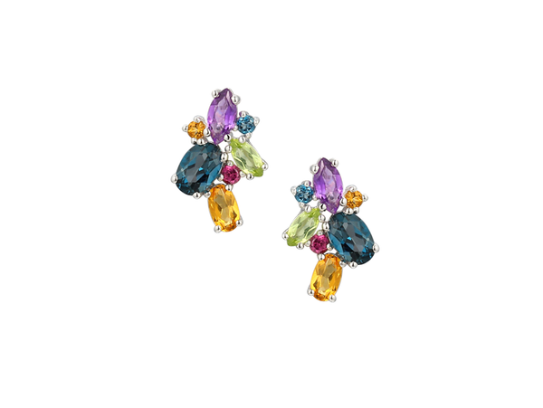 MIXED COLOURED GEMSTONE SILVER EARRINGS
