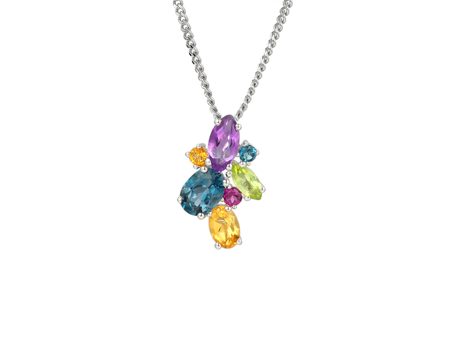 MIXED COLOURED GEMSTONE SILVER NECKLACE