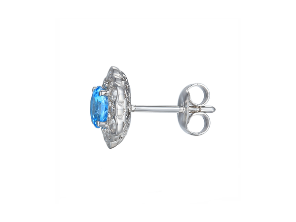 BLUE TOPAZ AND CZ SILVER EARRINGS