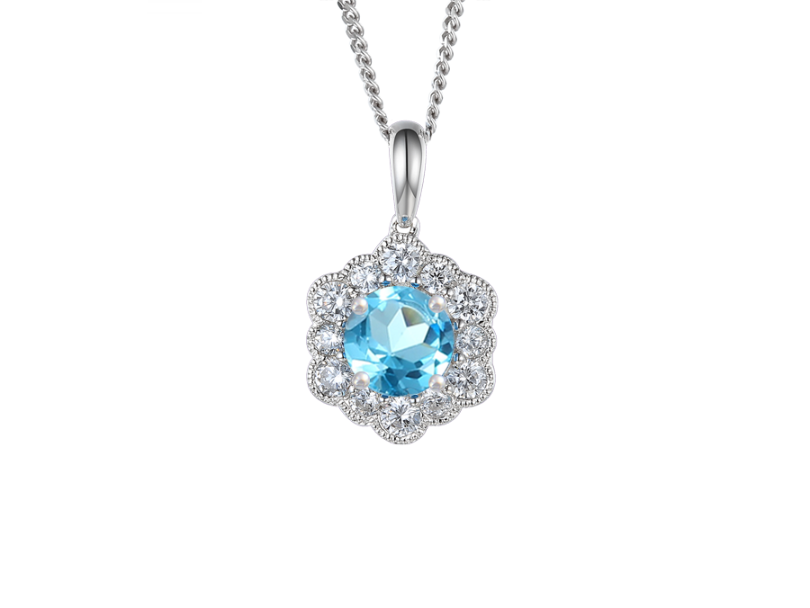 BLUE TOPAZ AND CZ SILVER NECKLACE