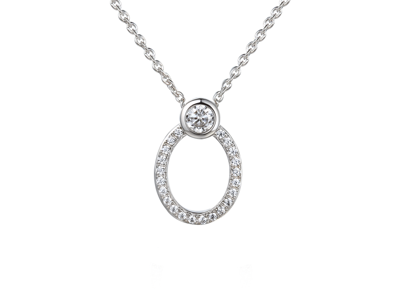 OVAL AND SILVER CZ NECKLACE