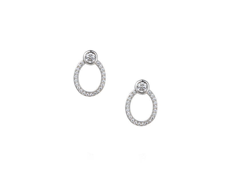 OVAL SILVER AND CZ EARRINGS