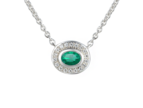 EMERALD AND CZ SILVER NECKLACE