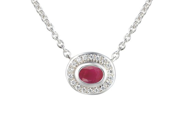 RUBY AND CZ SILVER NECKLACE