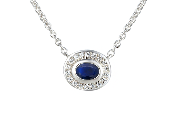 SAPPHIRE AND CZ SILVER NECKLACE