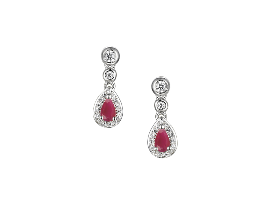 RUBY PEAR DROP SILVER EARRINGS