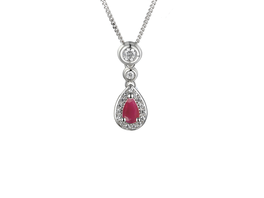 RUBY PEAR DROP SILVER NECKLACE