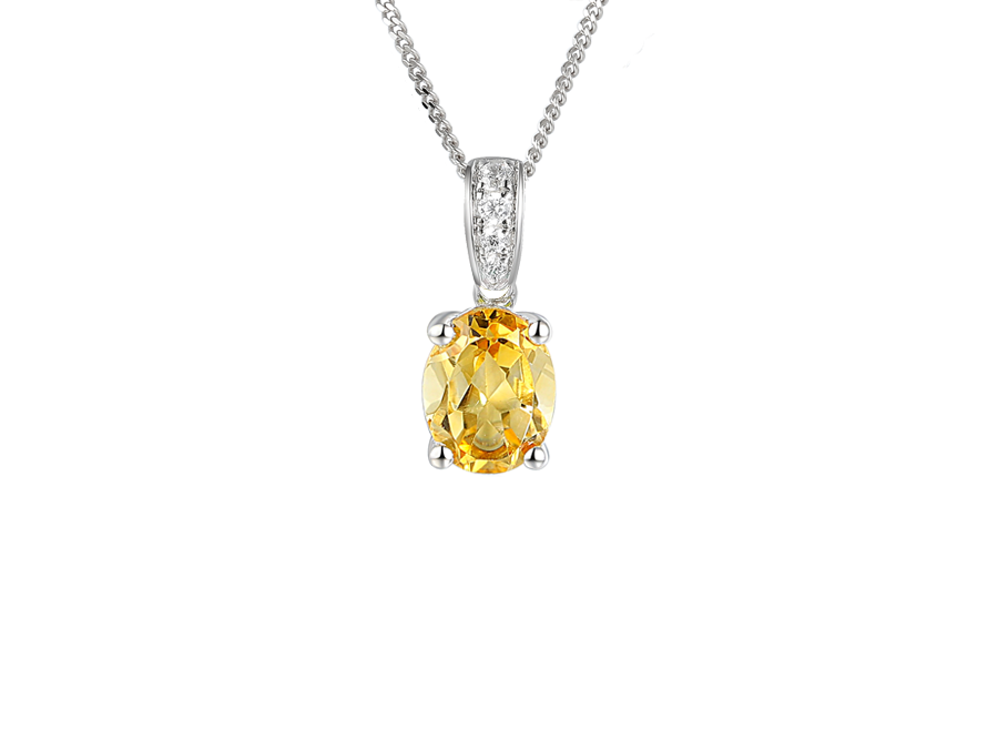 CITRINE AND CZ SILVER NECKLACE