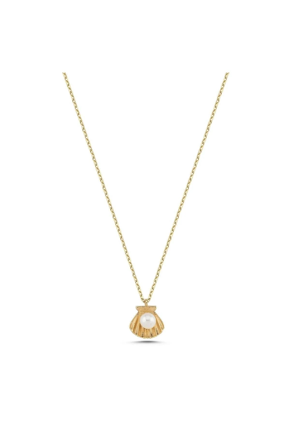9k yellow gold pearl 4mm on seashel necklace harrogate jewellers 