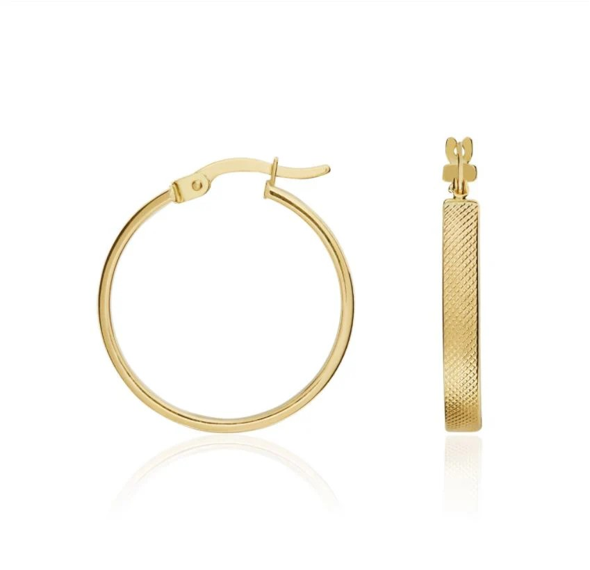 9k yellow gold stripped hoop earrings from fogal and barnes fine jewellers of harrogate. Independent jewellery shop 